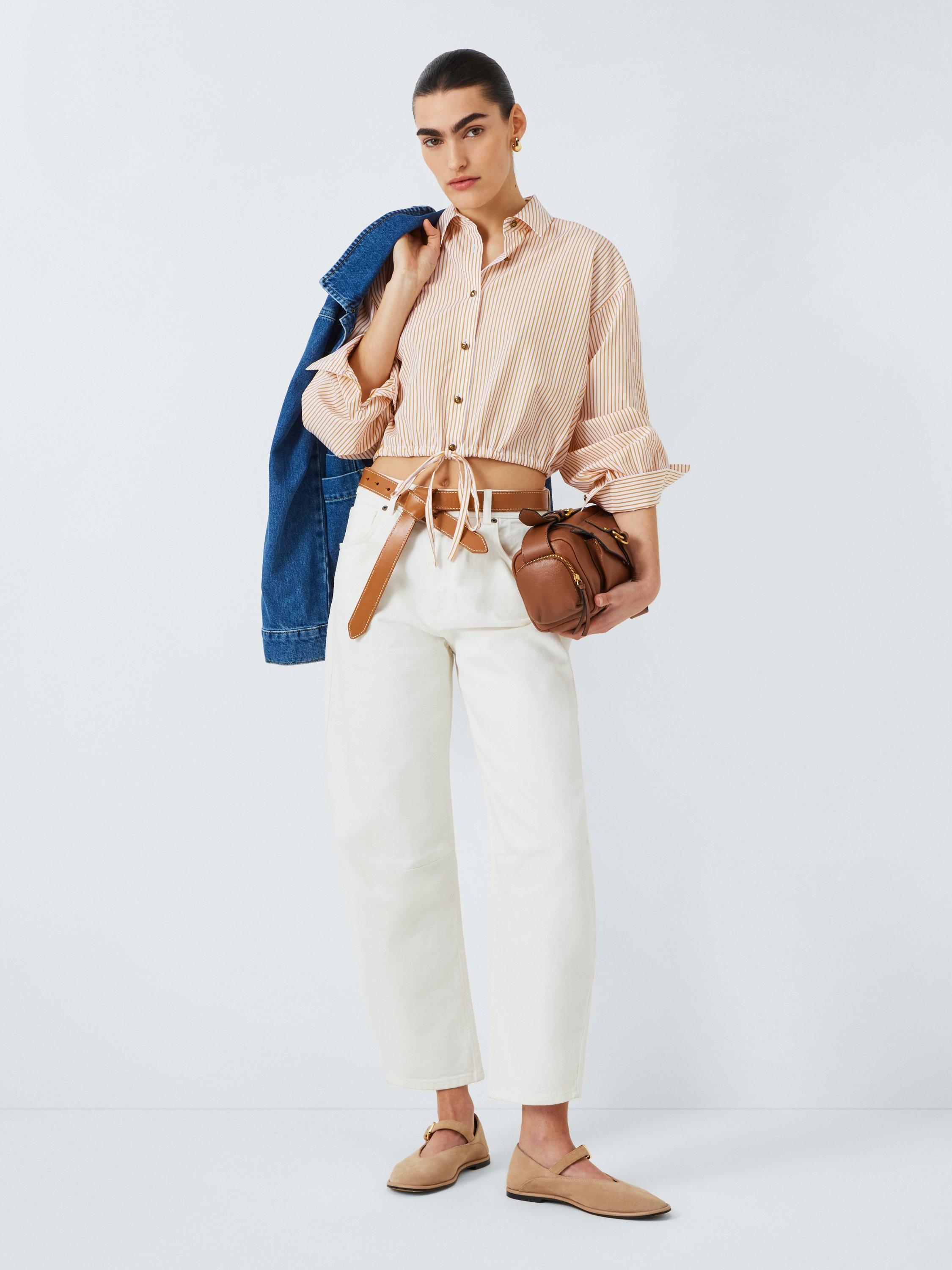 Product image 3 of 6, which shows rag & bone Georgie Stripe Poplin Cotton Shirt, Orange/White, XS