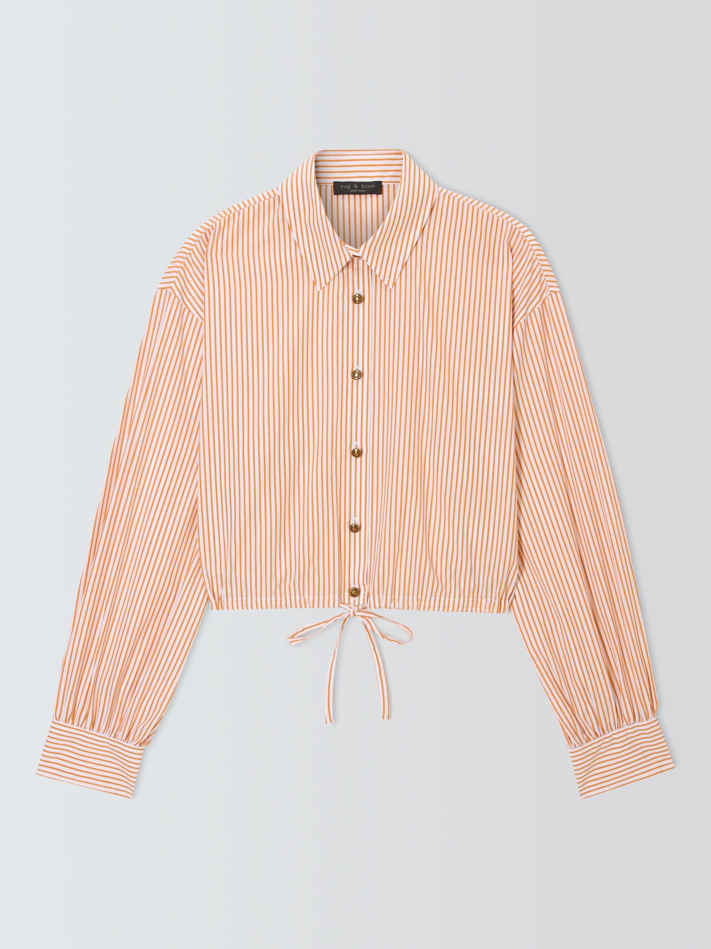 Product image 4 of 6, which shows rag & bone Georgie Stripe Poplin Cotton Shirt, Orange/White, XS