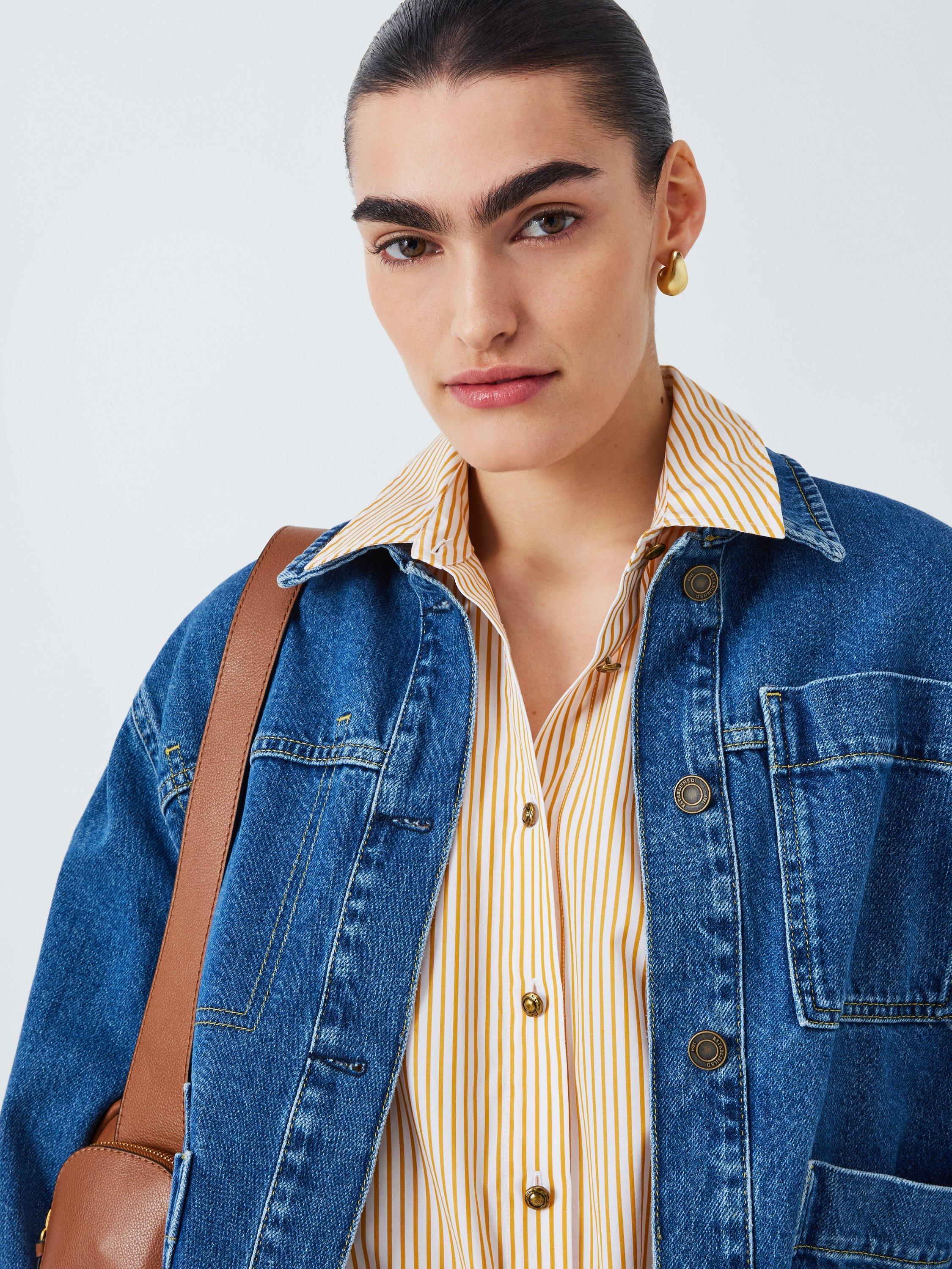 Product image 5 of 6, which shows rag & bone Georgie Stripe Poplin Cotton Shirt, Orange/White, XS