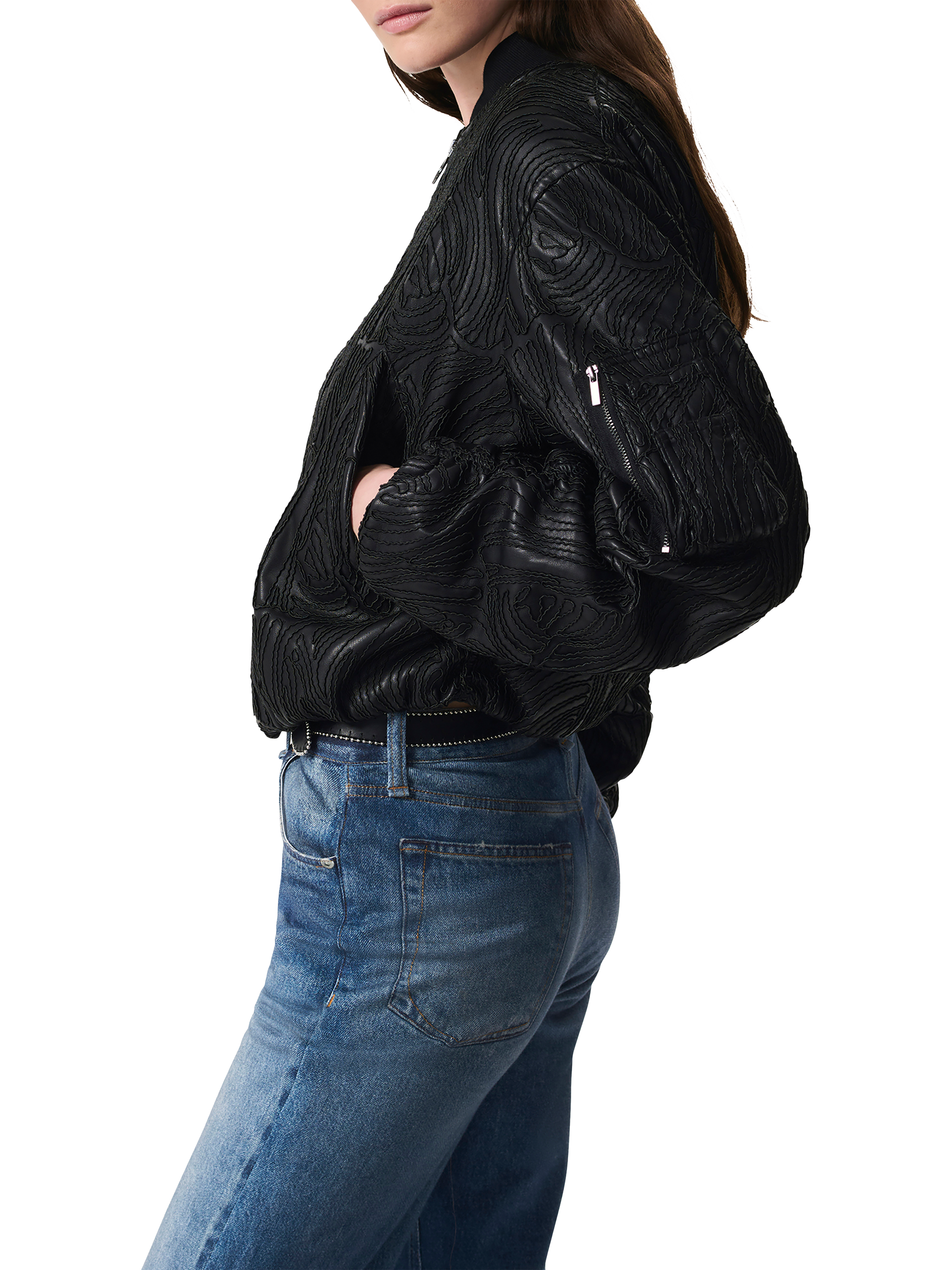 Product image 3 of 5, which shows rag & bone Jemma Faux Leather Bomber Jacket, Black, XS