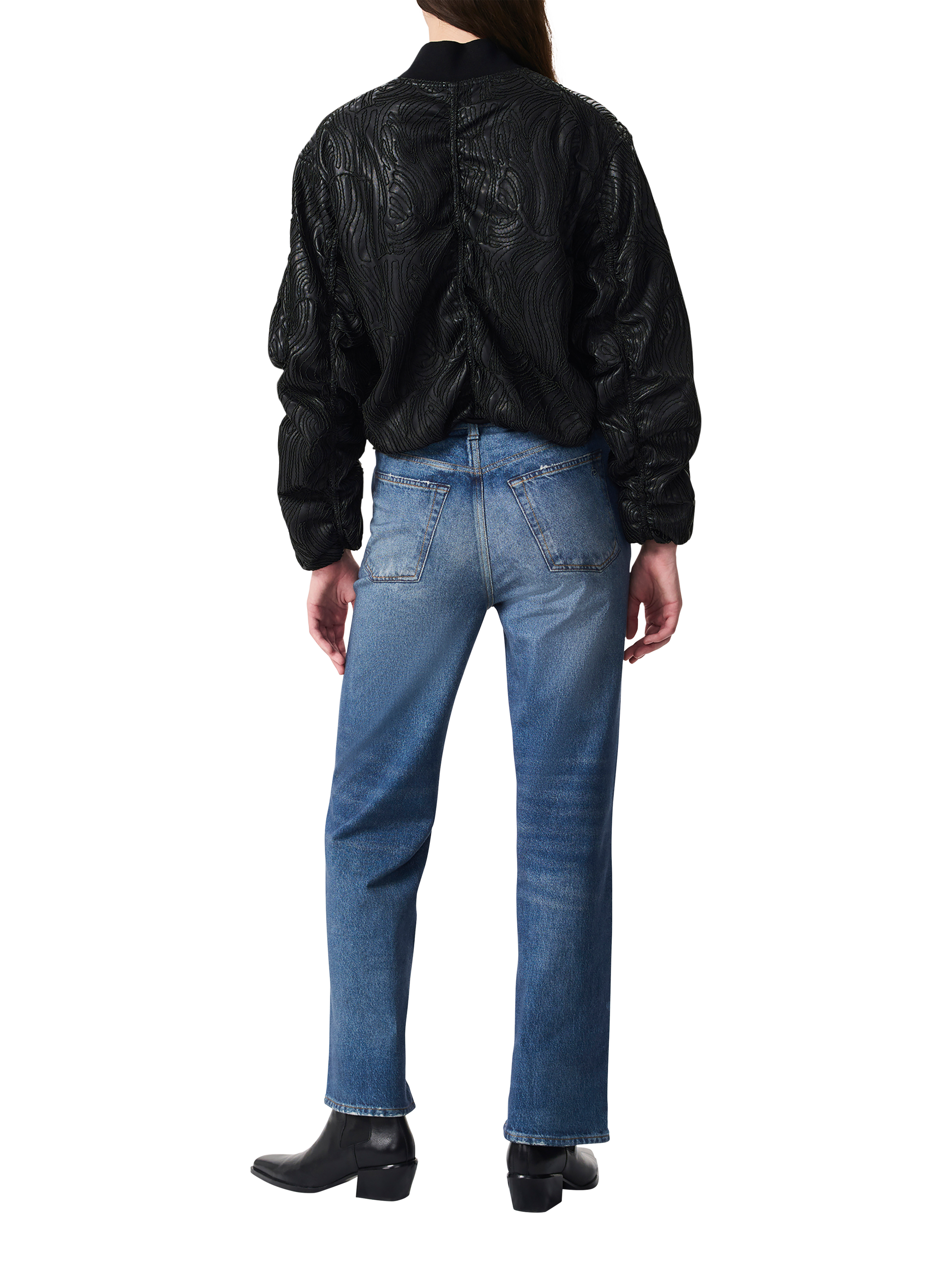 Product image 4 of 5, which shows rag & bone Jemma Faux Leather Bomber Jacket, Black, XS