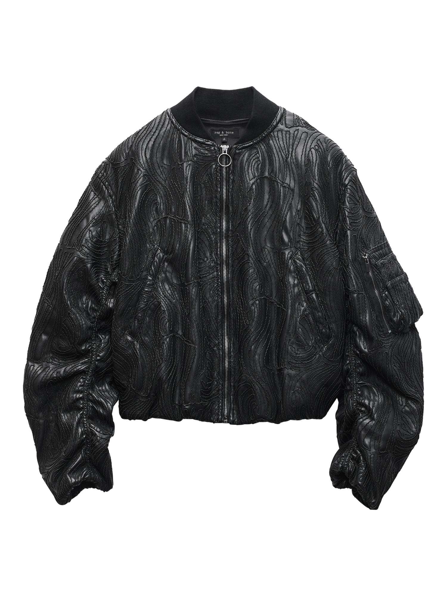 Product image 5 of 5, which shows rag & bone Jemma Faux Leather Bomber Jacket, Black, XS