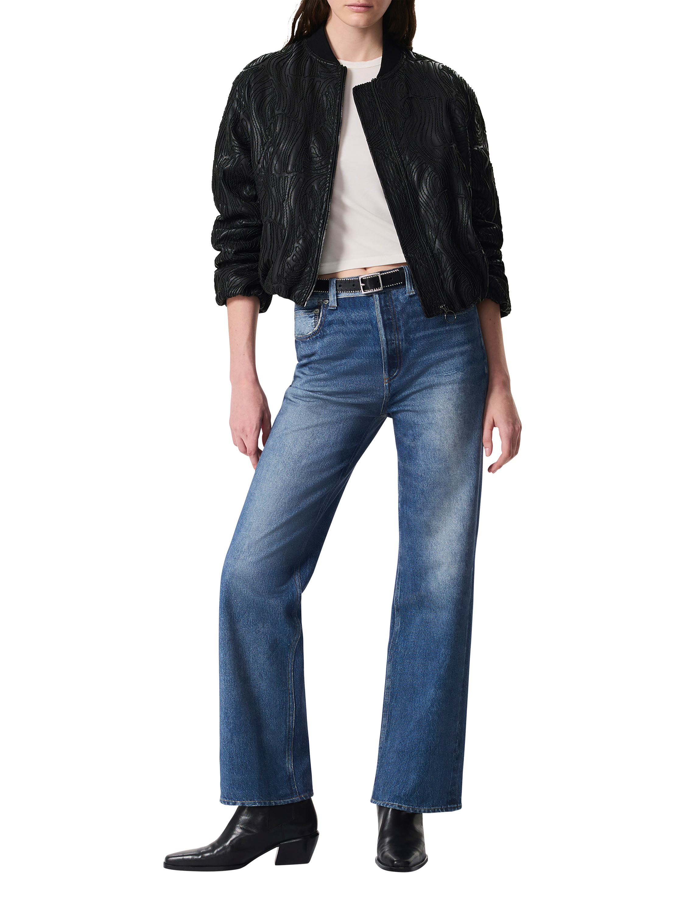 Product image 2 of 5, which shows rag & bone Jemma Faux Leather Bomber Jacket, Black, XS