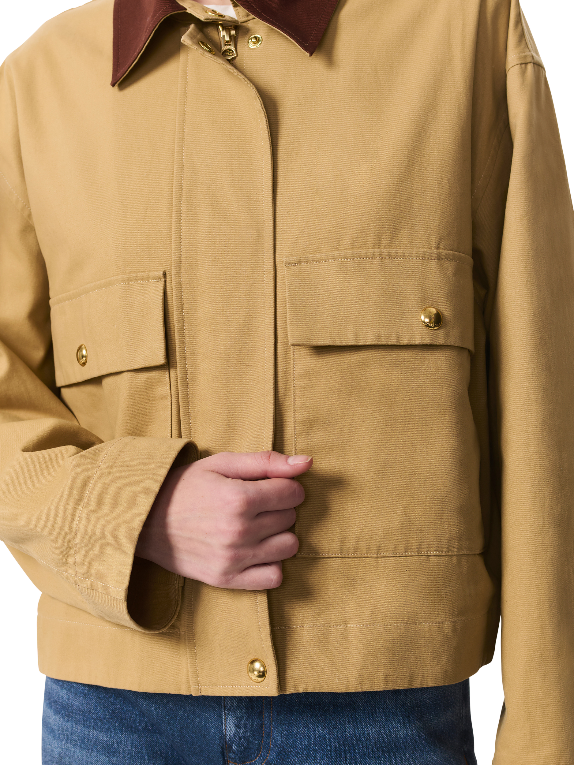 Product image 4 of 6, which shows rag & bone Nonie Contrast Collar Quilt Lined Cotton Twill Utility Jacket, Beige, XS