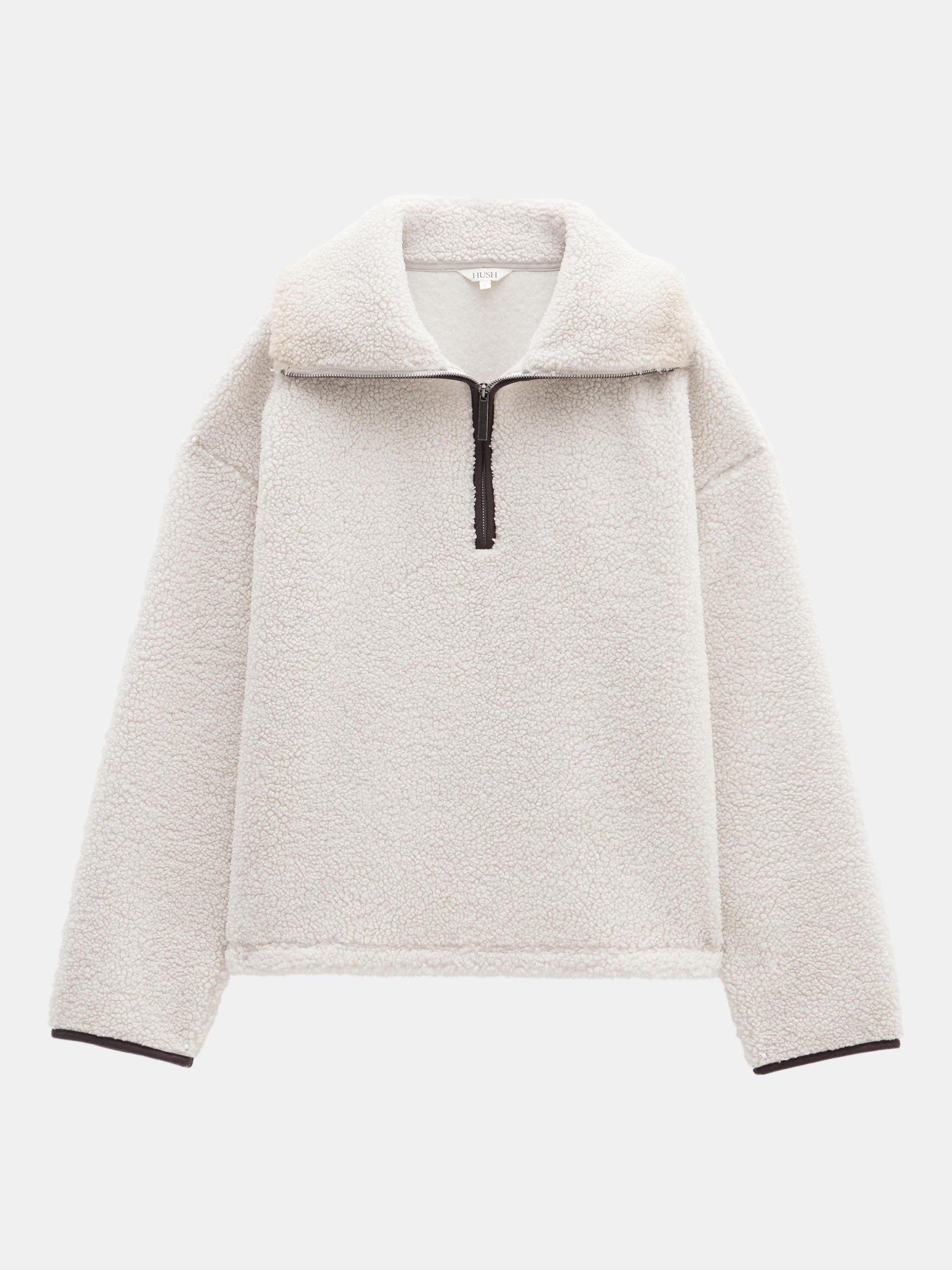 Product image 3 of 3, which shows HUSH Borg 1/2 Zip Sweatshirt, Cream, XS-S