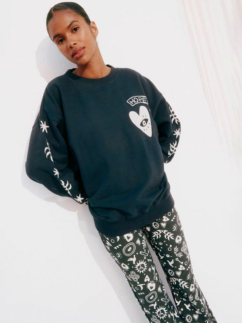 Never Fully Dressed Hope Motif Sweatshirt, Dark Grey/White