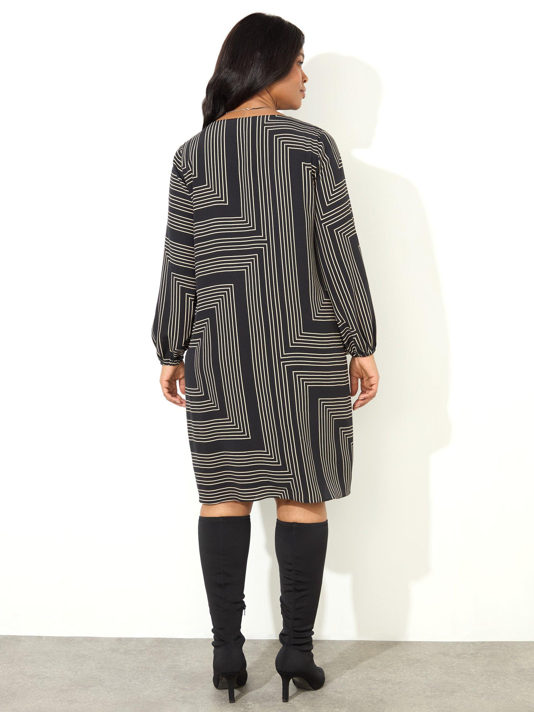 Product image 5 of 5, which shows Live Unlimited Curve Geometric Print Dress, Black/White, 12