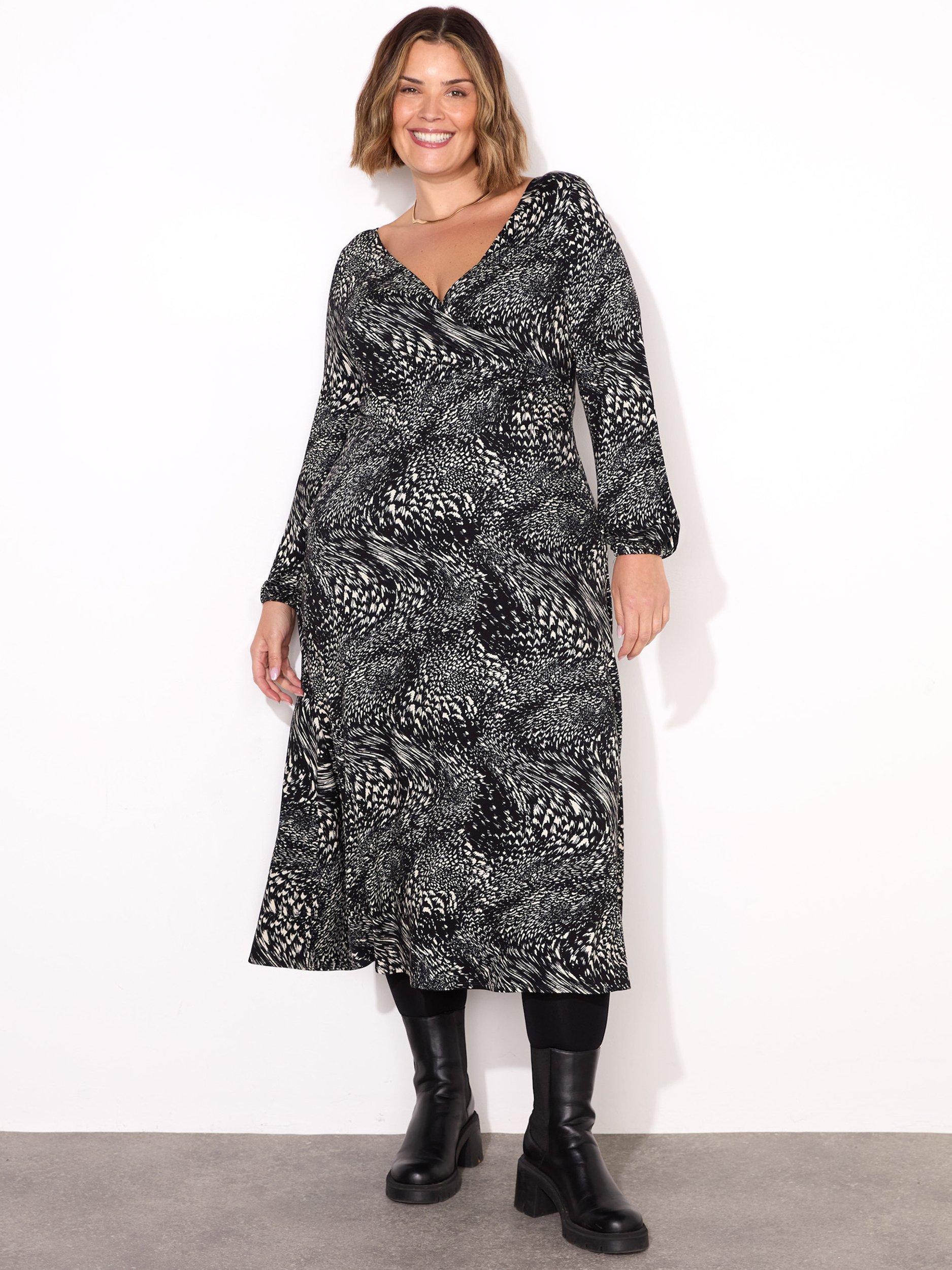 Live Unlimited Curve Mono Pleat Wrap Dress, Black