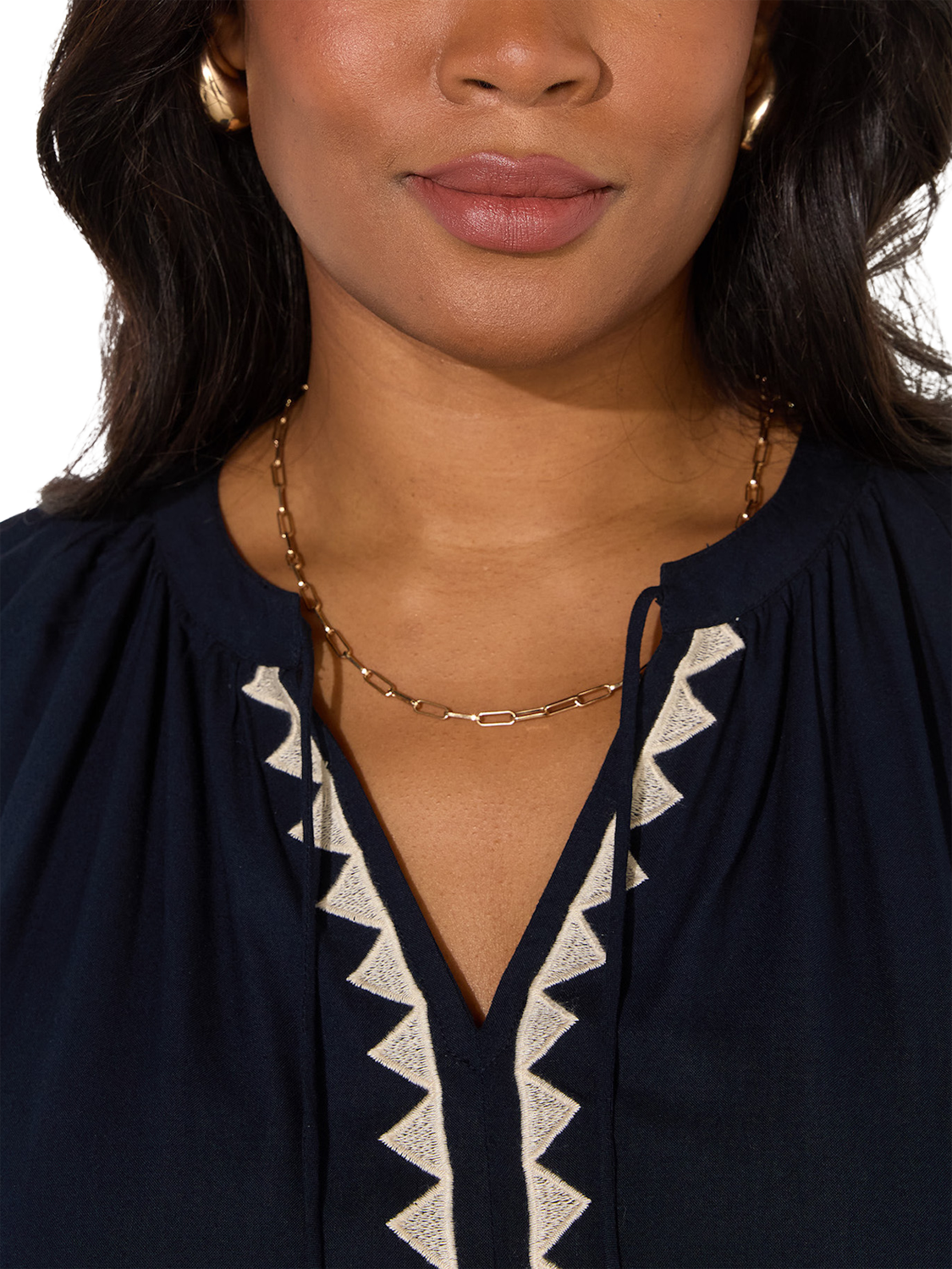 Product image 2 of 3, which shows Live Unlimited Curve Embroidered Sleeve Tie Neck Dress, Blue, 16