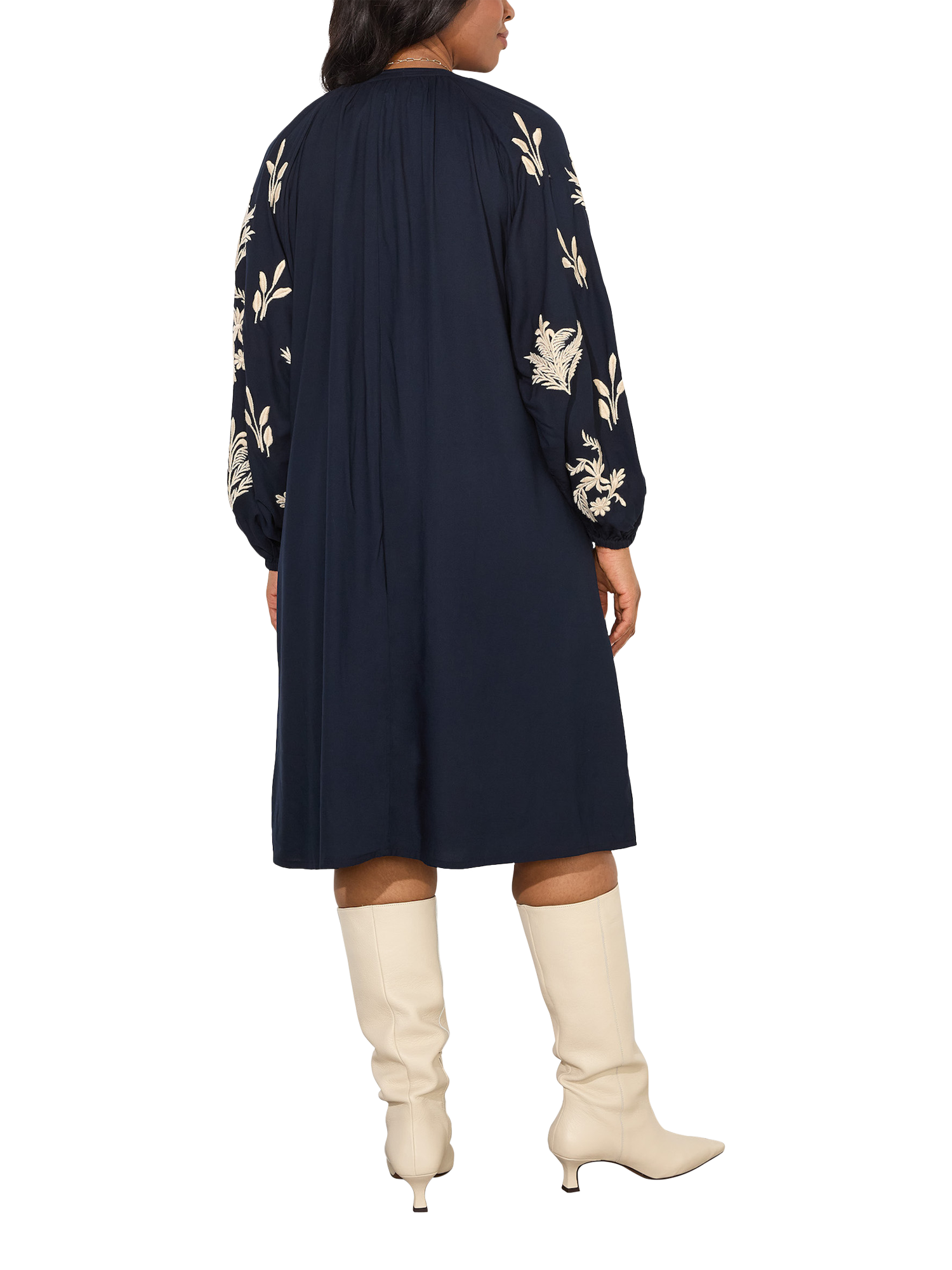 Product image 3 of 3, which shows Live Unlimited Curve Embroidered Sleeve Tie Neck Dress, Blue, 16