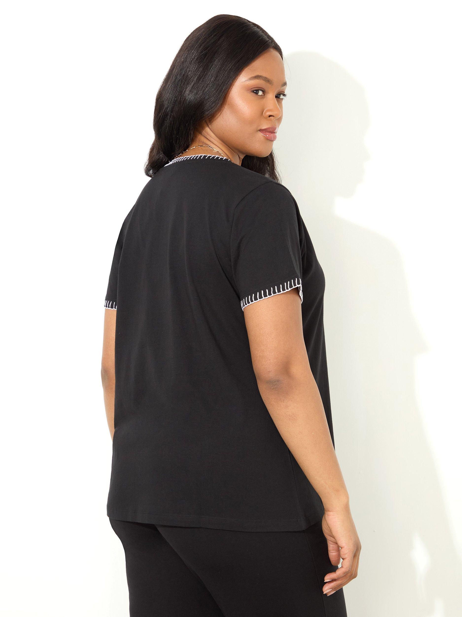 Product image 3 of 3, which shows Live Unlimited Blanket Stitch V-Neck T-Shirt, Black, 12