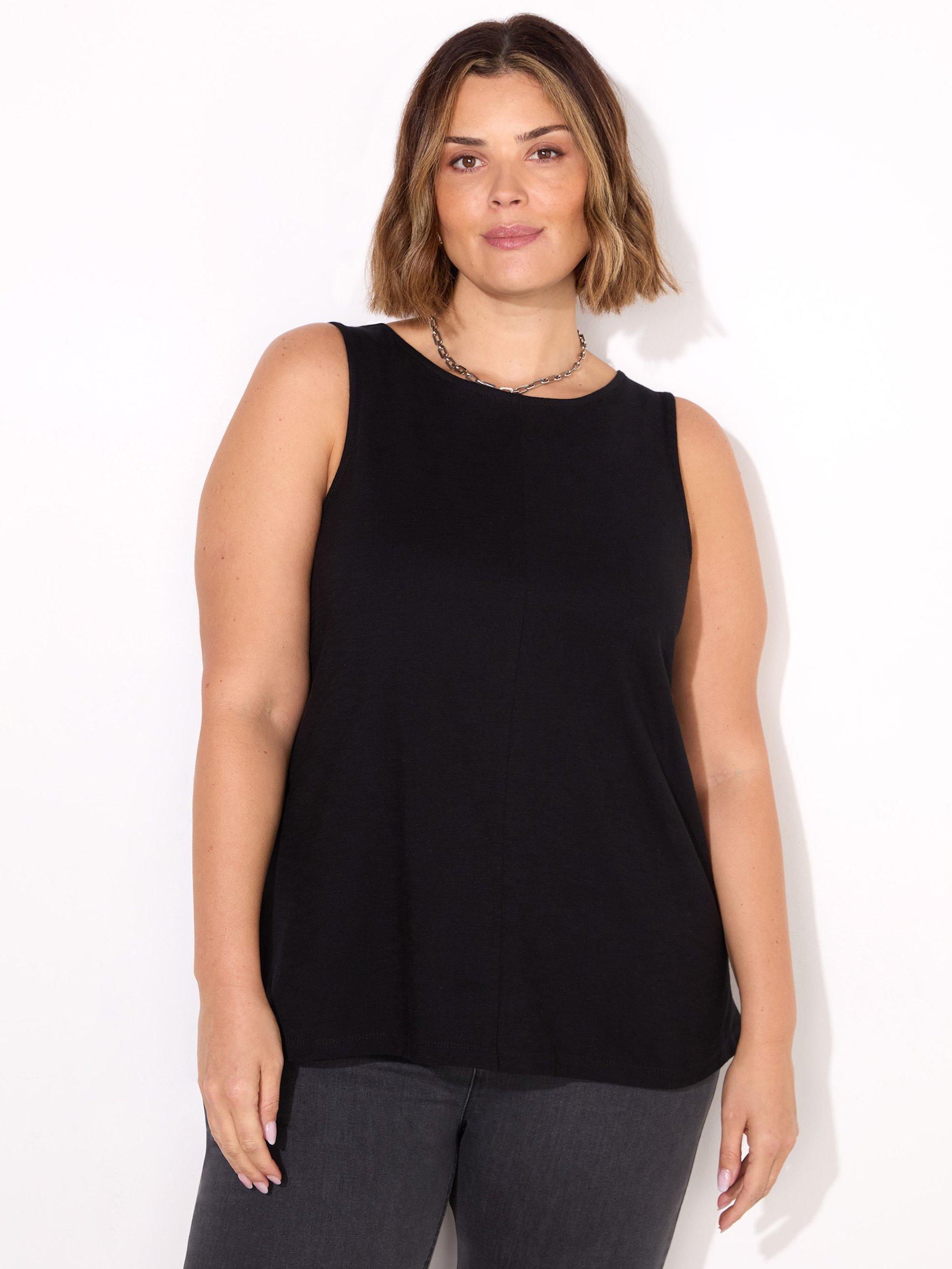 Product image 1 of 3, which shows Live Unlimited Round Neck Slub Vest Top, Black, 12