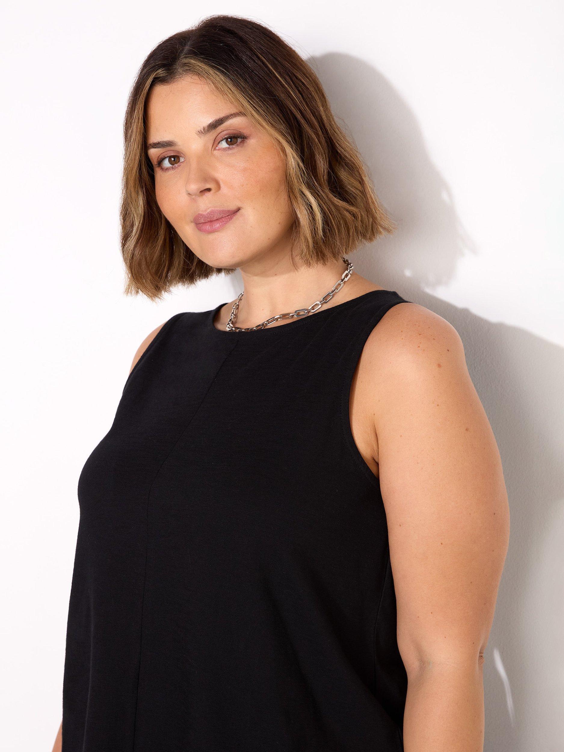 Product image 2 of 3, which shows Live Unlimited Round Neck Slub Vest Top, Black, 12