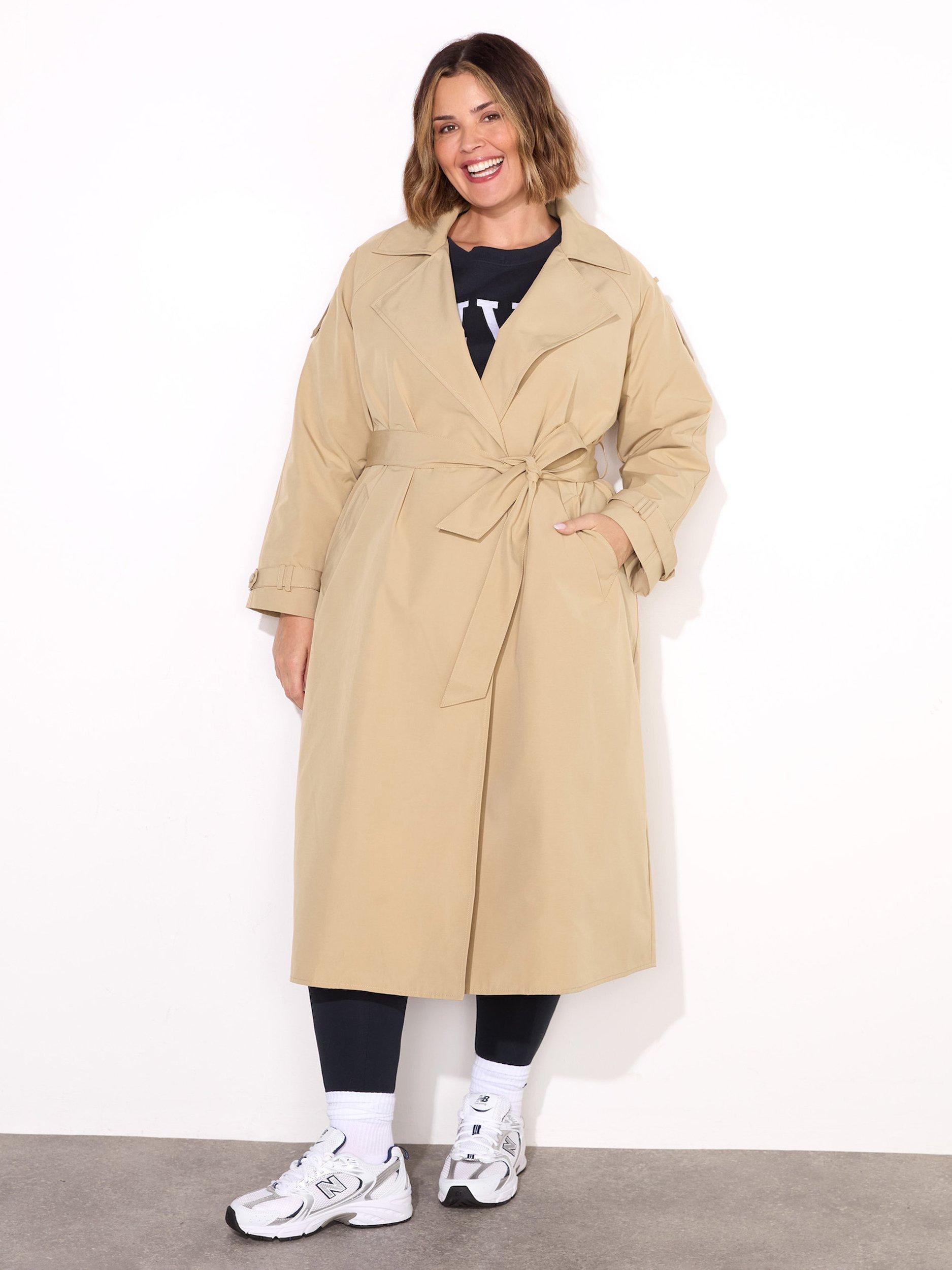 Product image 1 of 7, which shows Live Unlimited Curve Classic Longline Trench Coat, Beige, 14