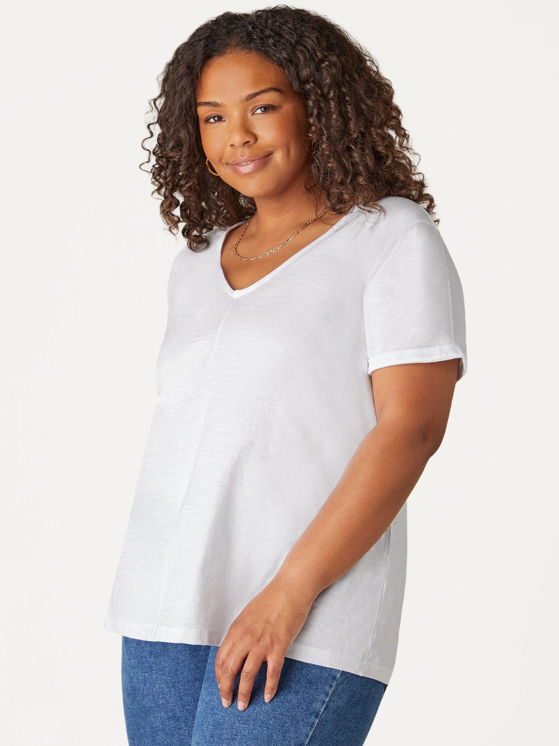 Product image 1 of 3, which shows Live Unlimited Slub V-Neck T-Shirt, White, 12