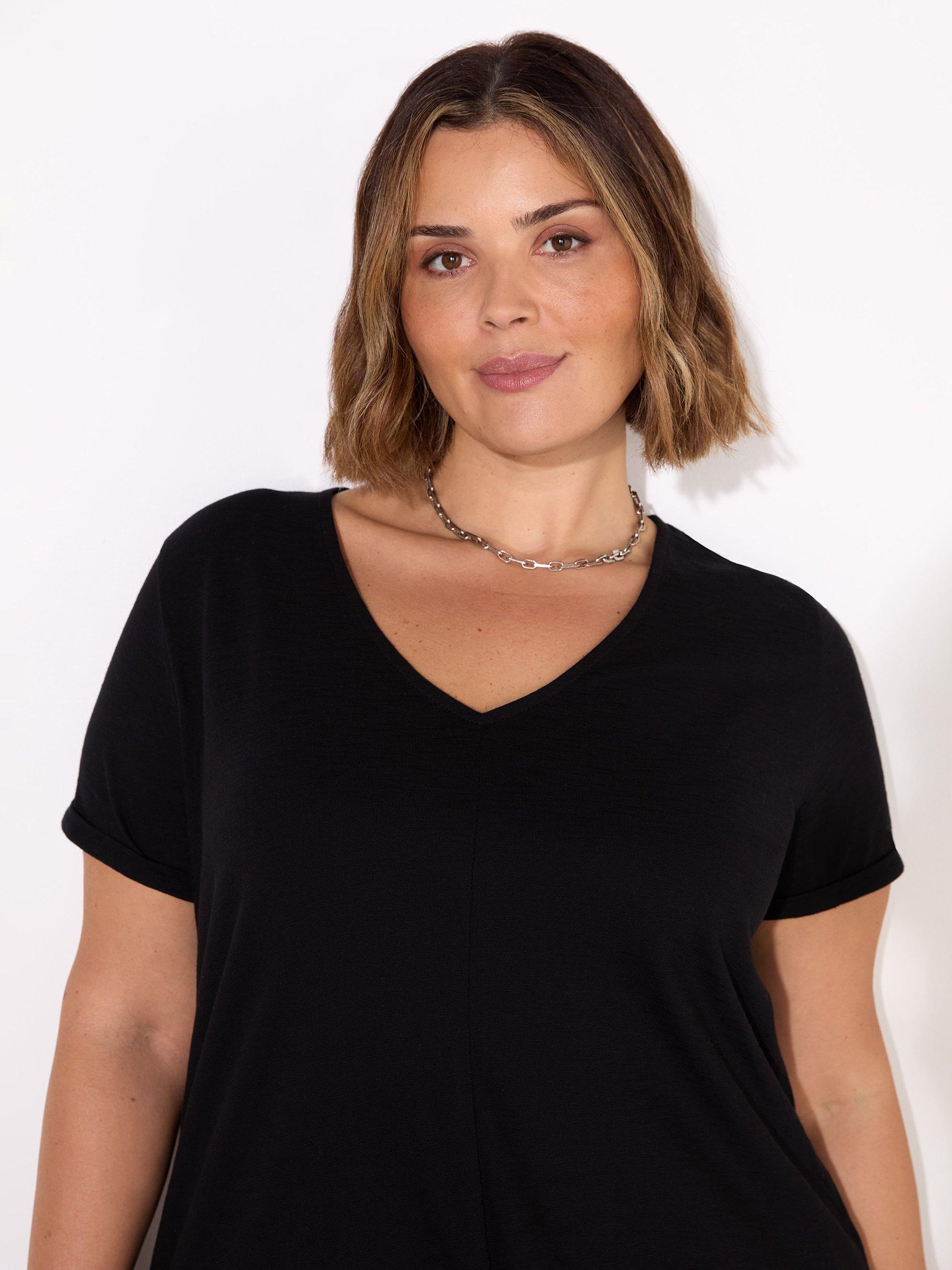 Product image 2 of 3, which shows Live Unlimited Slub V-Neck Longline T-Shirt, Black, 12