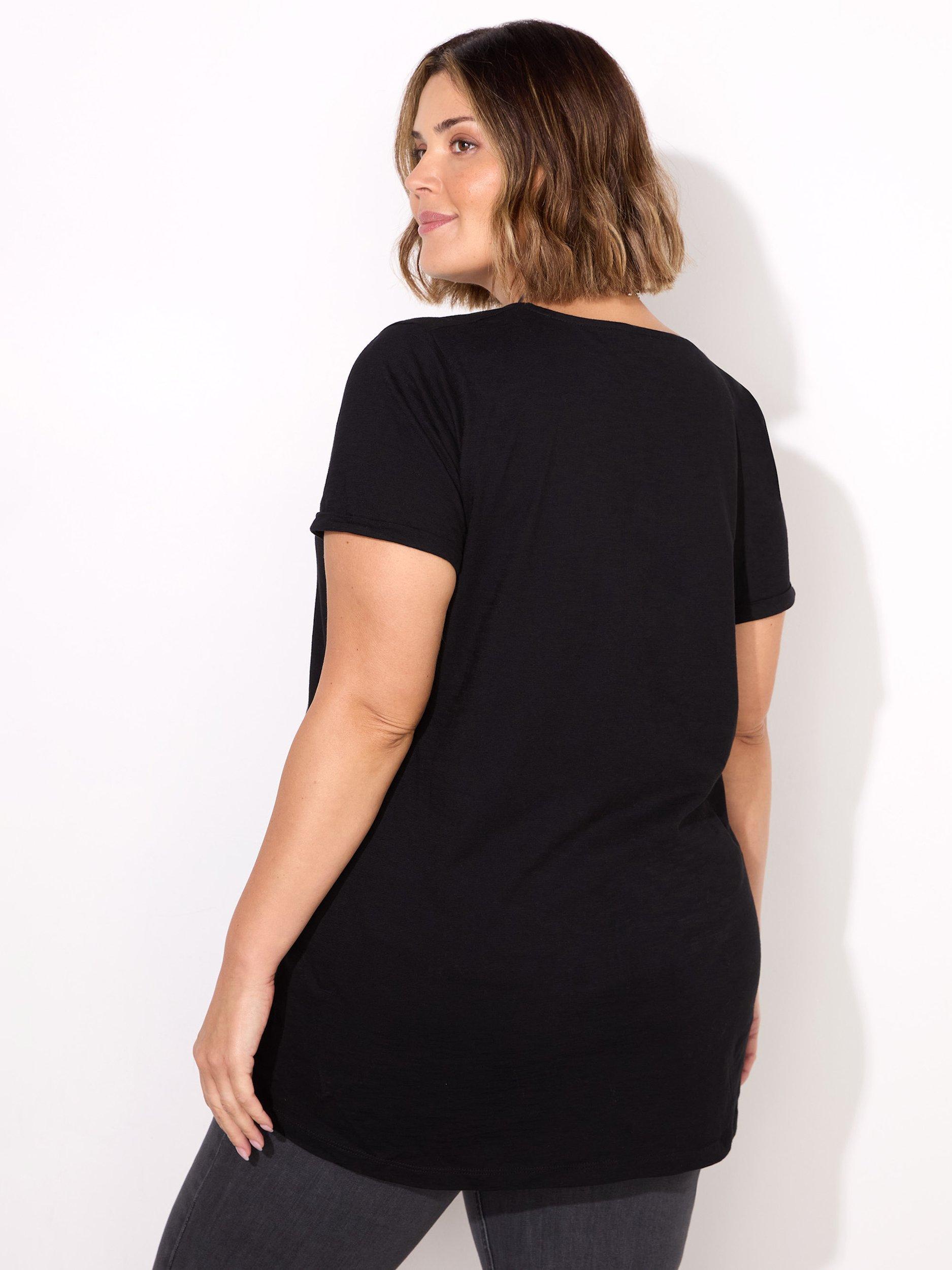 Product image 3 of 3, which shows Live Unlimited Slub V-Neck Longline T-Shirt, Black, 12
