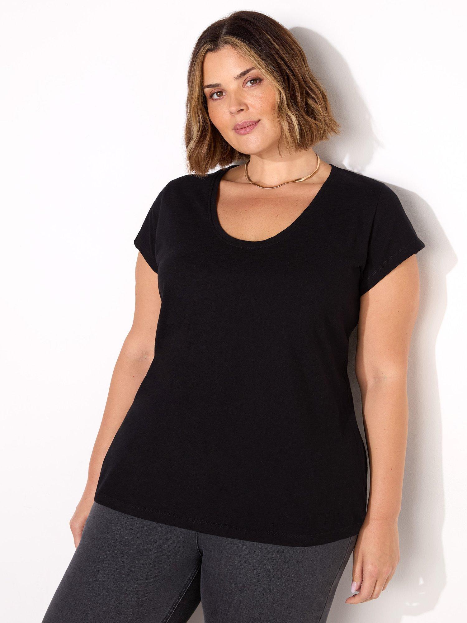 Product image 1 of 2, which shows Live Unlimited Slub Scoop Neck T-Shirt, Black, 12