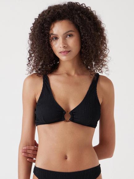 HUSH Crinkle Ring Bikini Top, Coral Pink - view 2, Black