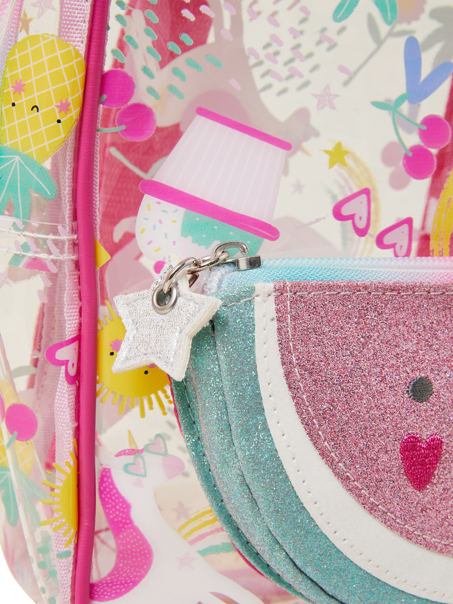 Product image 4 of 4, which shows Angels by Accessorize Kids' Tropical Print Jelly Backpack, Pink/Multi, One Size