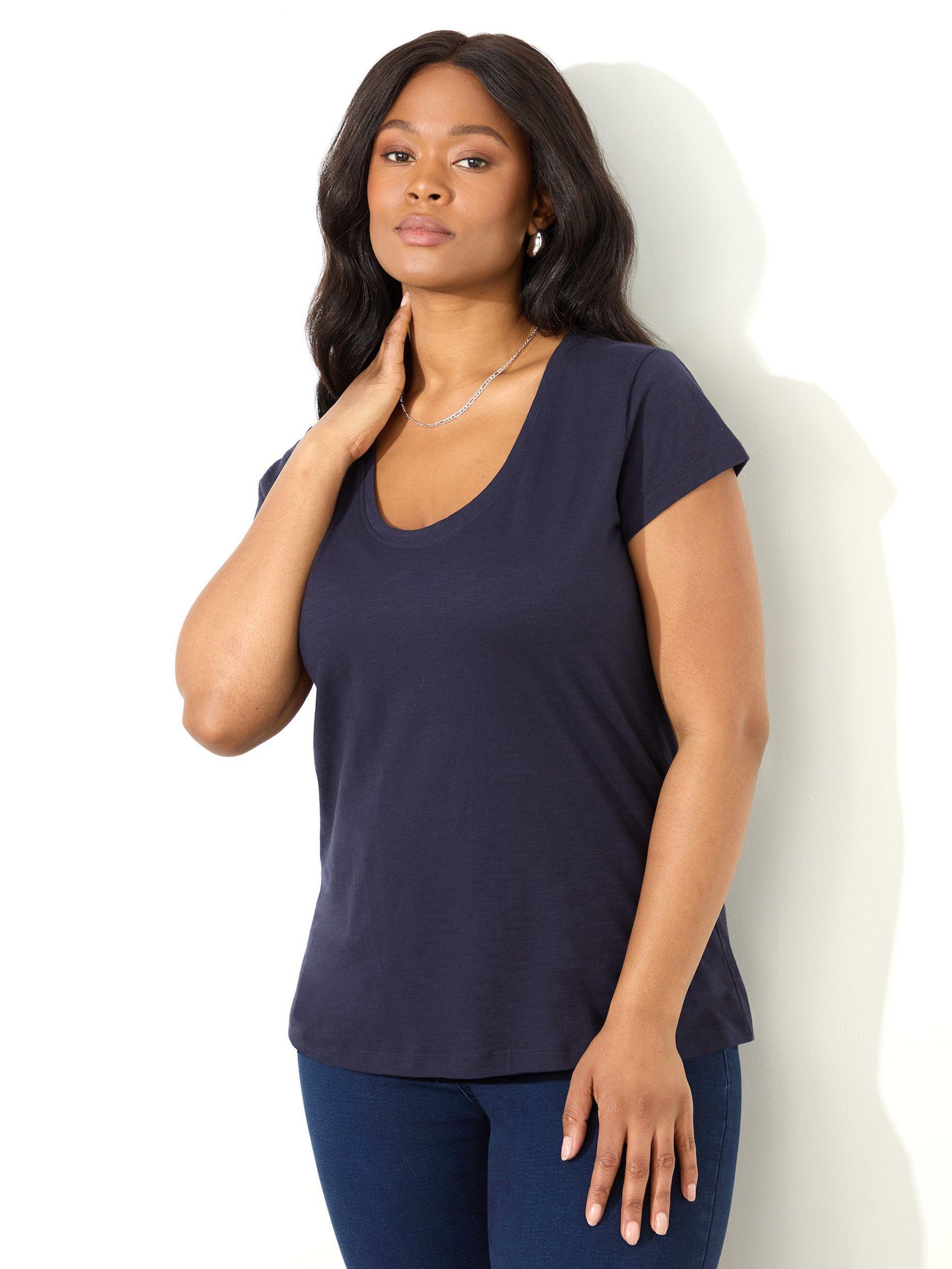 Product image 1 of 3, which shows Live Unlimited Slub Scoop Neck T-Shirt, Blue, 12