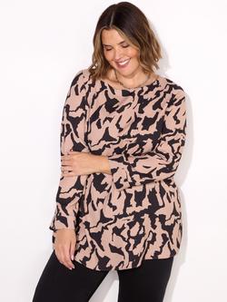 Live Unlimited Abstract Print Slash Neck Tunic Top, Black/Blush - view 2, Black/Blush