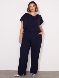 Live Unlimited Curve Button Detail Wide Leg Trousers, Blue, Blue