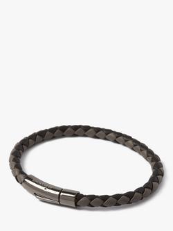 Simon Carter Newquay Men's Braided Leather Bracelet, Black/Grey