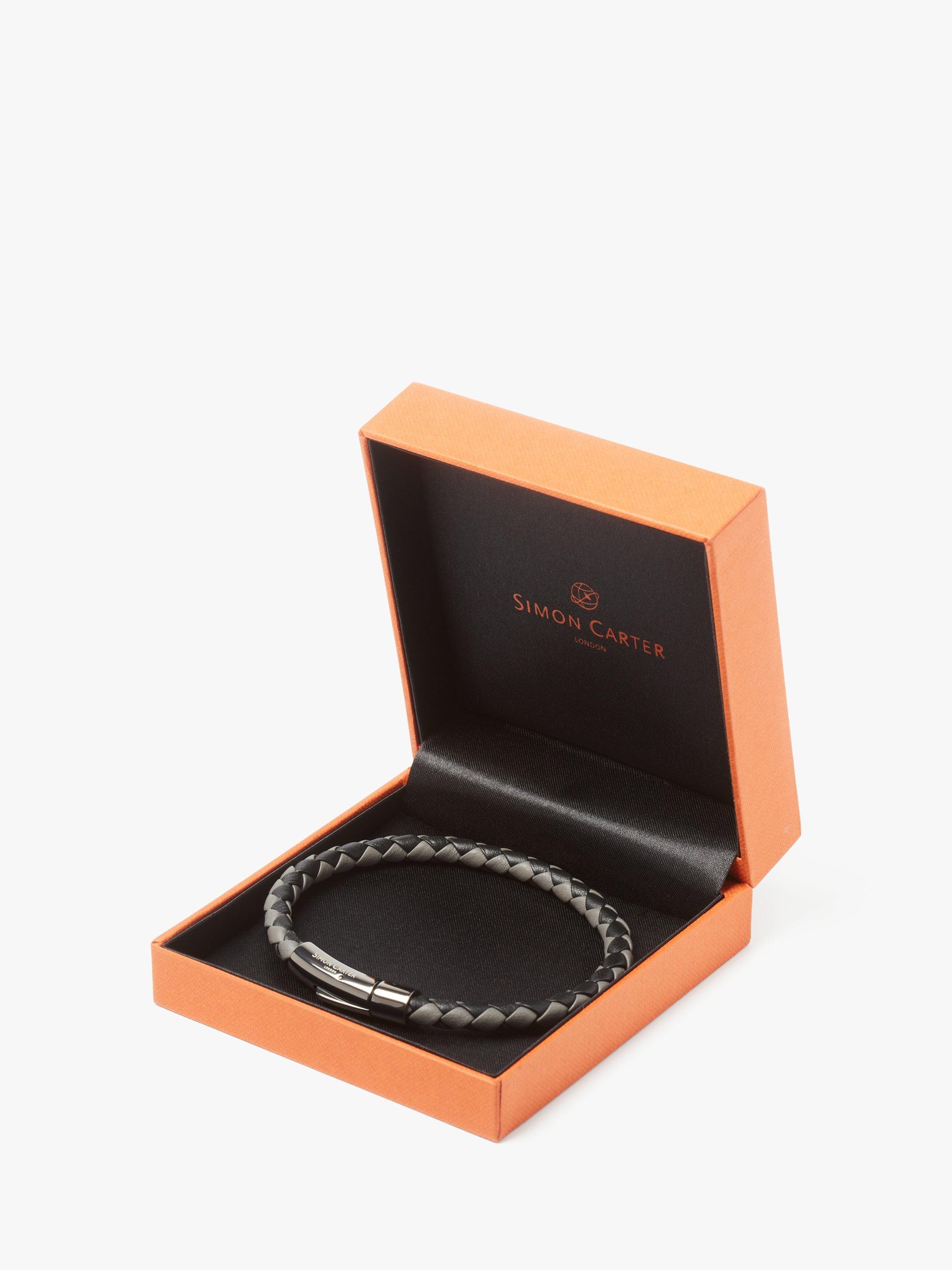 Product image 3 of 5, which shows Simon Carter Newquay Men's Braided Leather Bracelet, Black/Grey