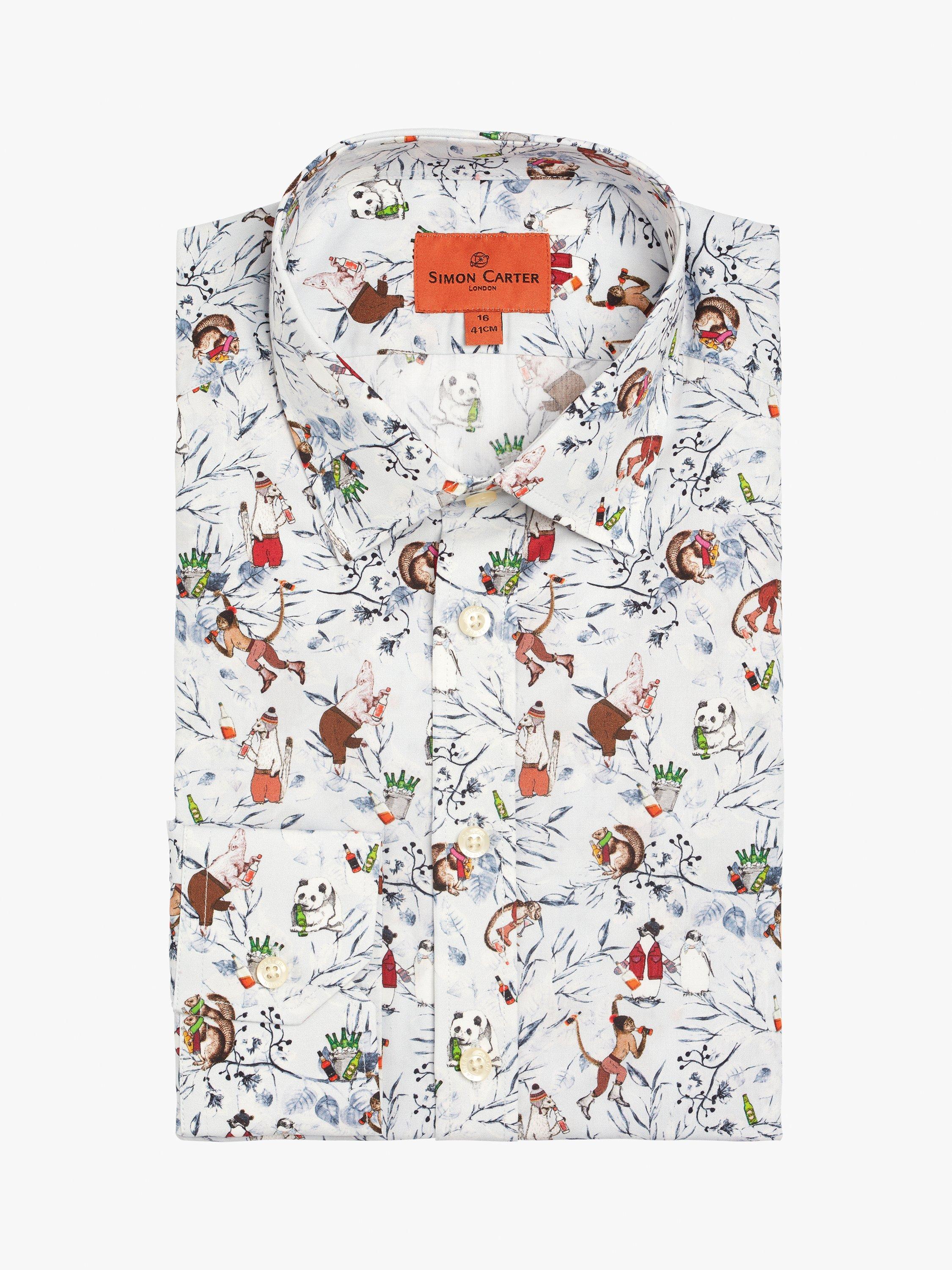 Product image 4 of 7, which shows Simon Carter Boozy Animals Print Cotton Shirt, Grey/Multi, 16/R