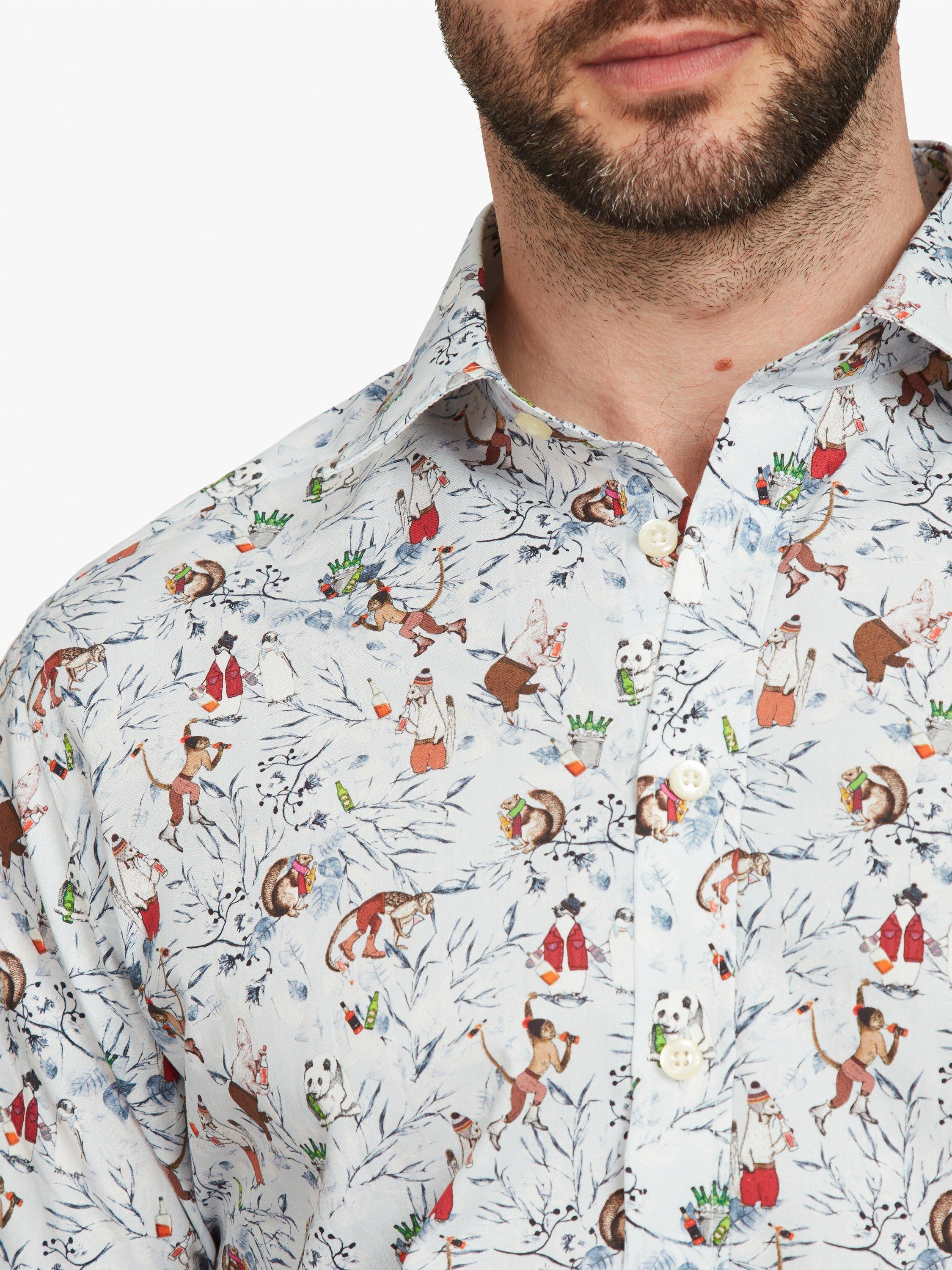 Product image 5 of 7, which shows Simon Carter Boozy Animals Print Cotton Shirt, Grey/Multi, 16/R