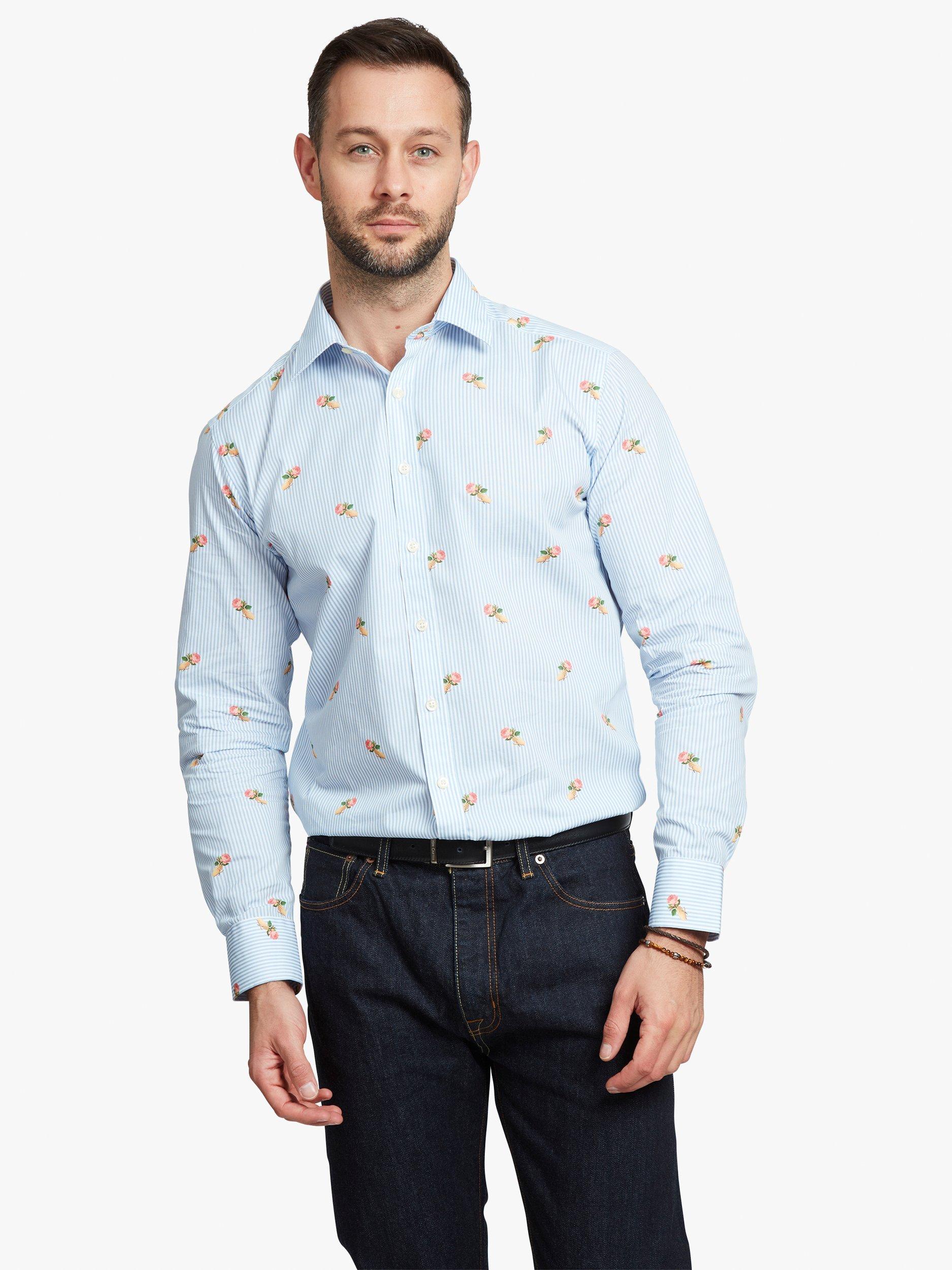 Product image 1 of 7, which shows Simon Carter Rose Stripes Long Sleeve Shirt, Blue/Multi, 15R