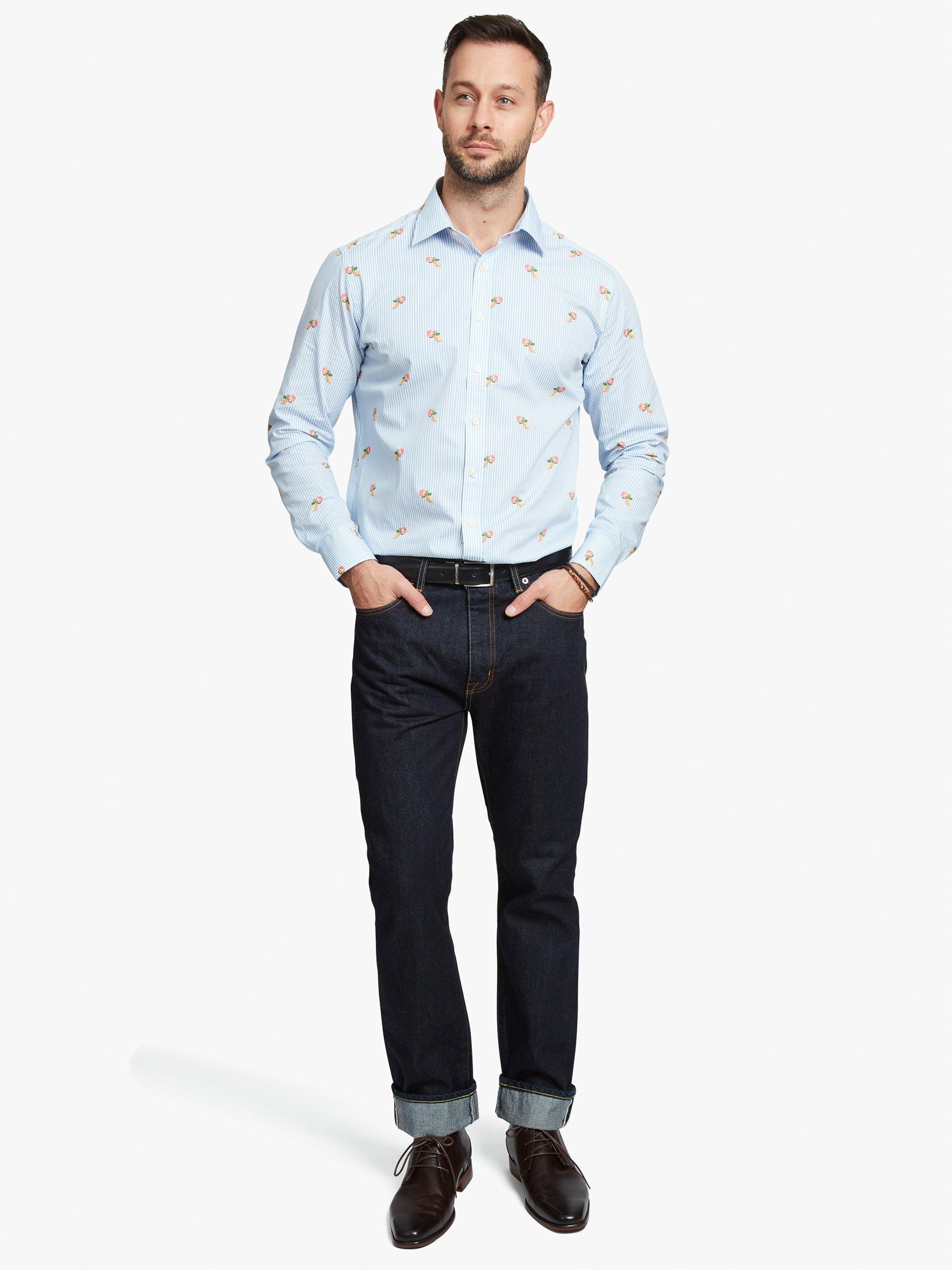 Product image 3 of 7, which shows Simon Carter Rose Stripes Long Sleeve Shirt, Blue/Multi, 15R
