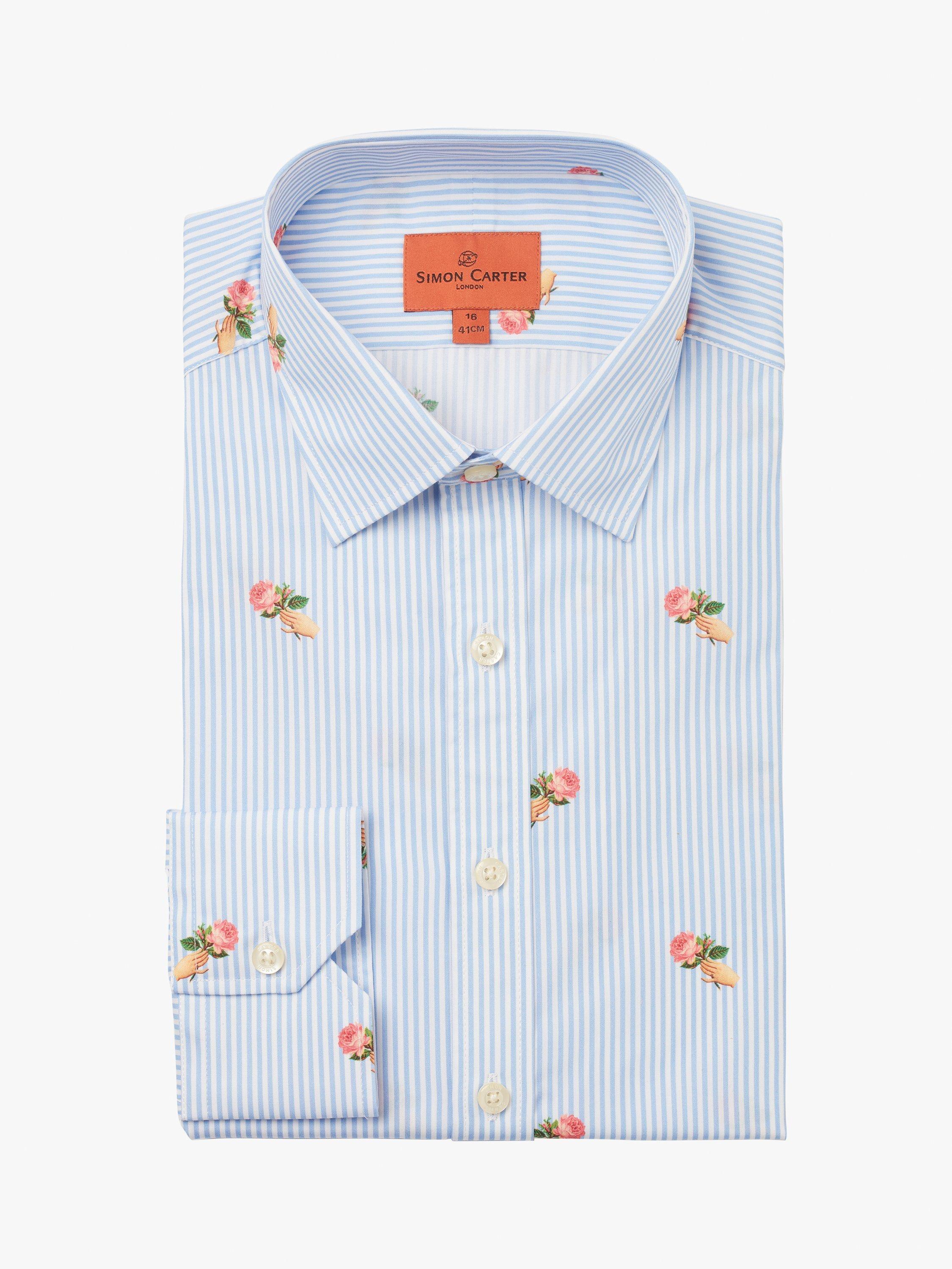 Product image 4 of 7, which shows Simon Carter Rose Stripes Long Sleeve Shirt, Blue/Multi, 15R