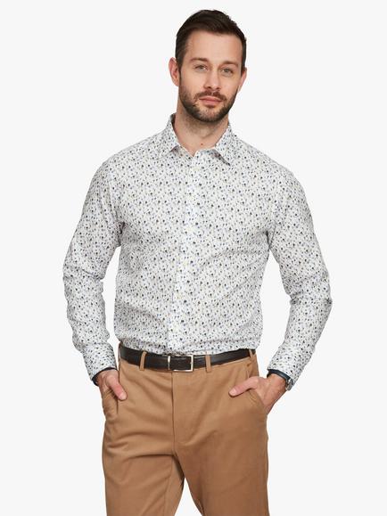 Simon Carter Small Floral Long Sleeve Shirt, White/Multi, White/Multi