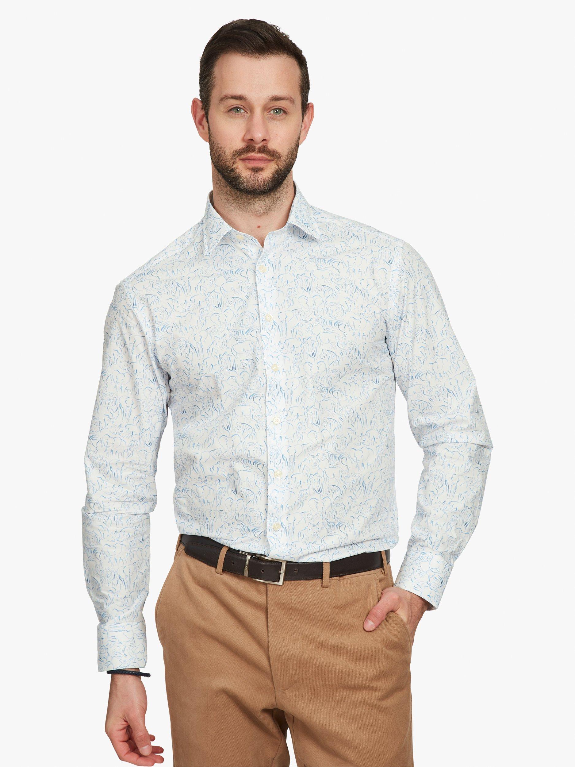 Simon Carter Yusuf Long Sleeve Shirt, White/Blue