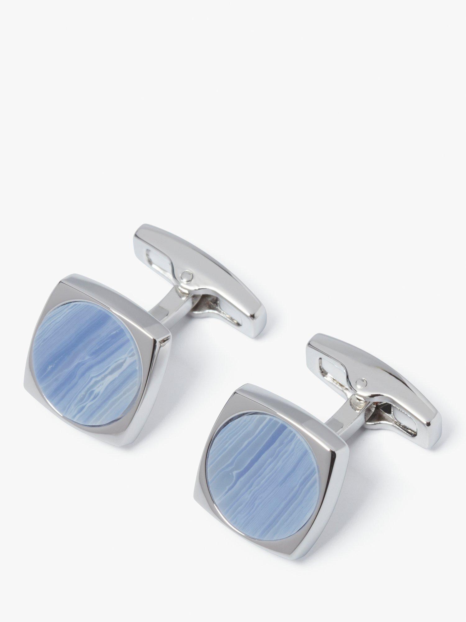 Product image 1 of 4, which shows Simon Carter Largo Blue Lace Agate Cufflinks, Light Blue