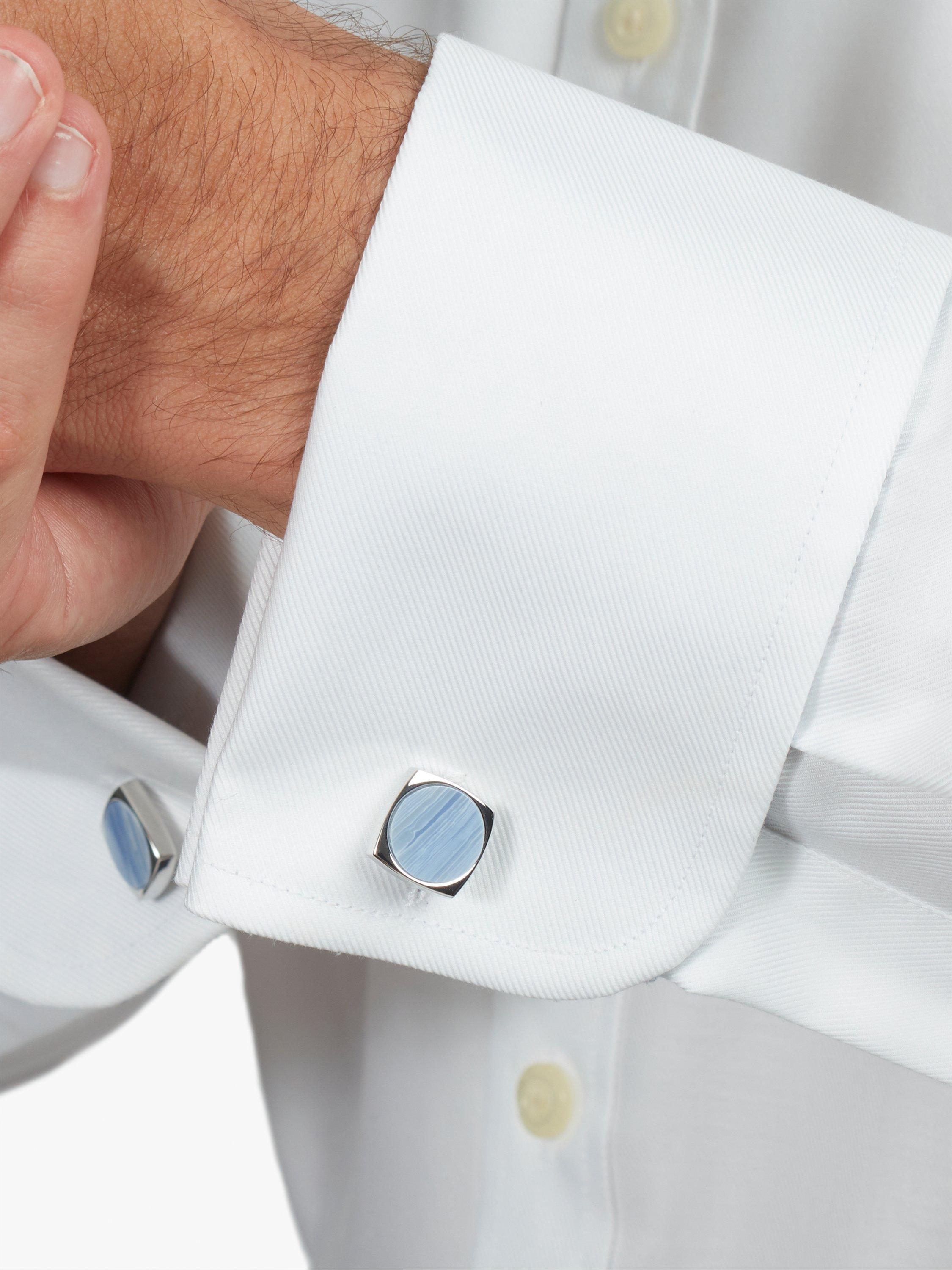 Product image 3 of 4, which shows Simon Carter Largo Blue Lace Agate Cufflinks, Light Blue