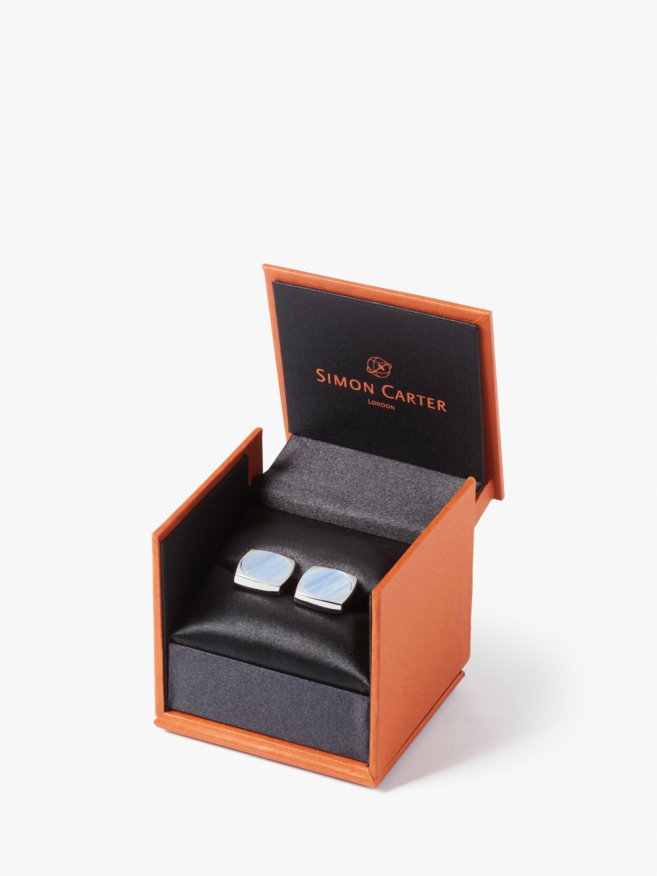 Product image 4 of 4, which shows Simon Carter Largo Blue Lace Agate Cufflinks, Light Blue
