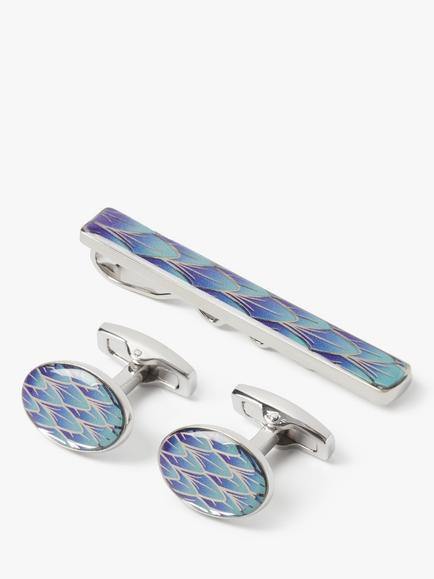 Simon Carter Cufflink Tie Slide Gift Set, Blue/Silver, Blue/Silver