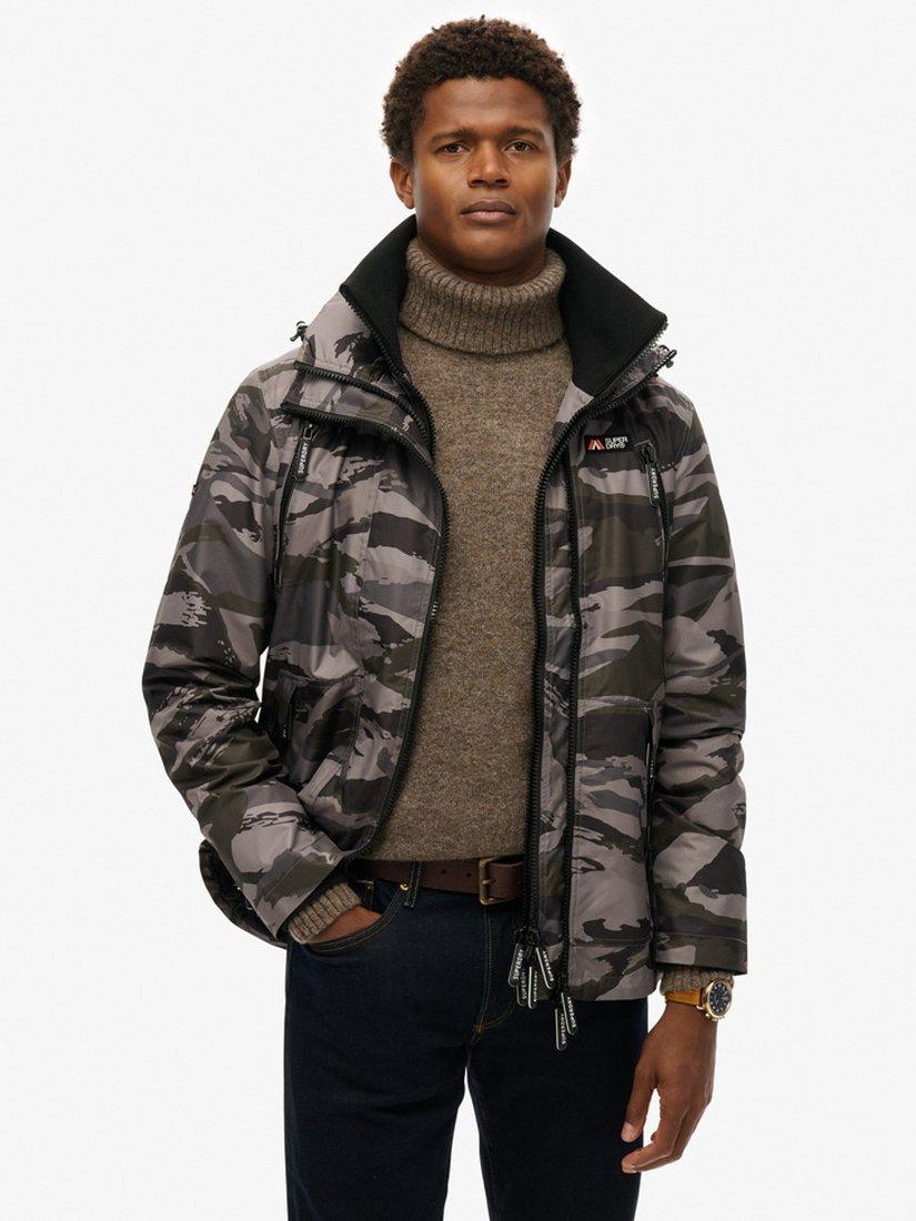 Product image 1 of 6, which shows Superdry Hooded Mountain Windbreaker Jacket, Dark Grey Tiger Camo, S