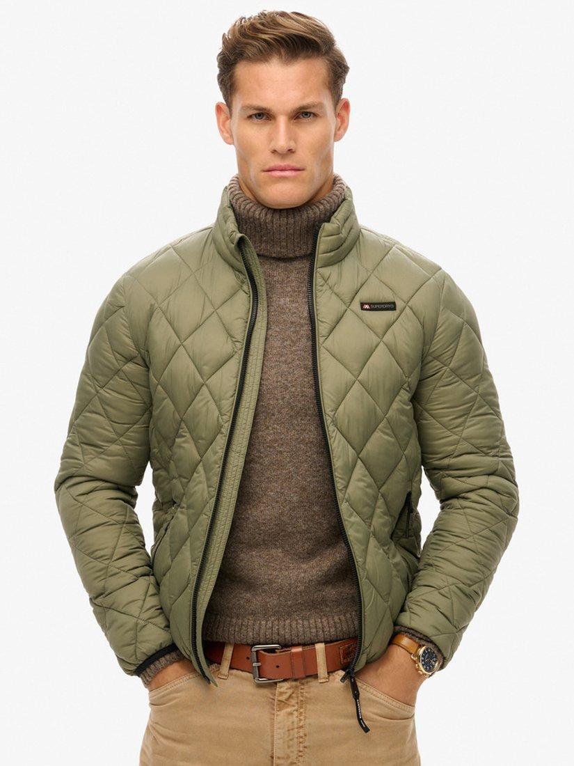 Product image 1 of 6, which shows Superdry Diamond Quilt Fuji Lite Jacket, Dusty Olive Green, S
