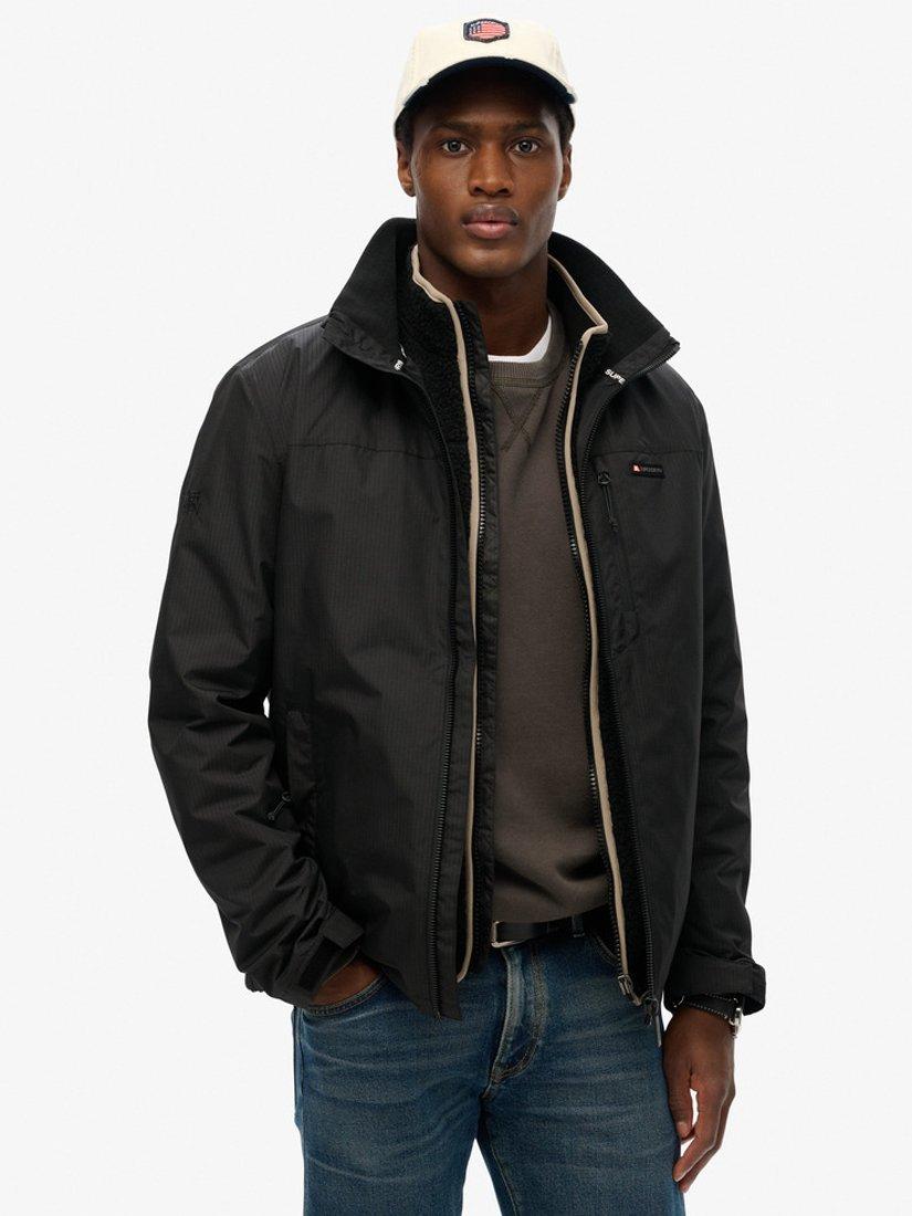Product image 1 of 11, which shows Superdry Non-Hood Logo Windbreaker Jacket, Jet Black, S