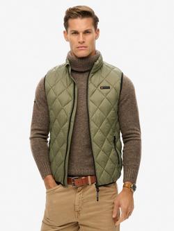 Superdry Diamond Quilt Fuji Lite Gilet, Dusty Olive Green