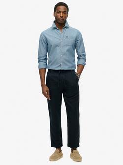 Superdry Merchant Linen Trousers, Eclipse Navy