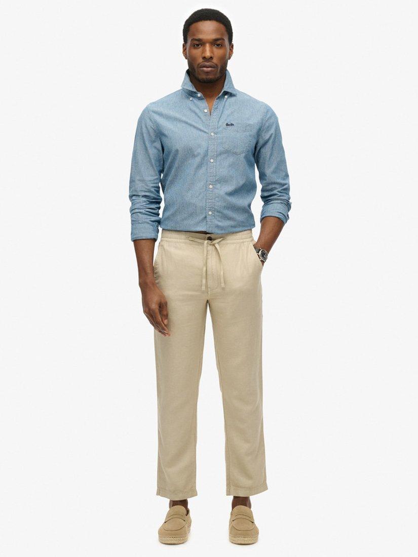 Product image 1 of 5, which shows Superdry Merchant Linen Trousers, Abbey Stone, S
