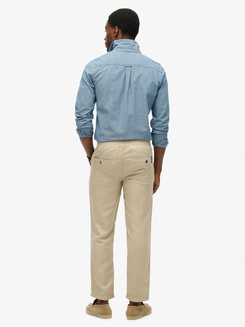 Product image 2 of 5, which shows Superdry Merchant Linen Trousers, Abbey Stone, S