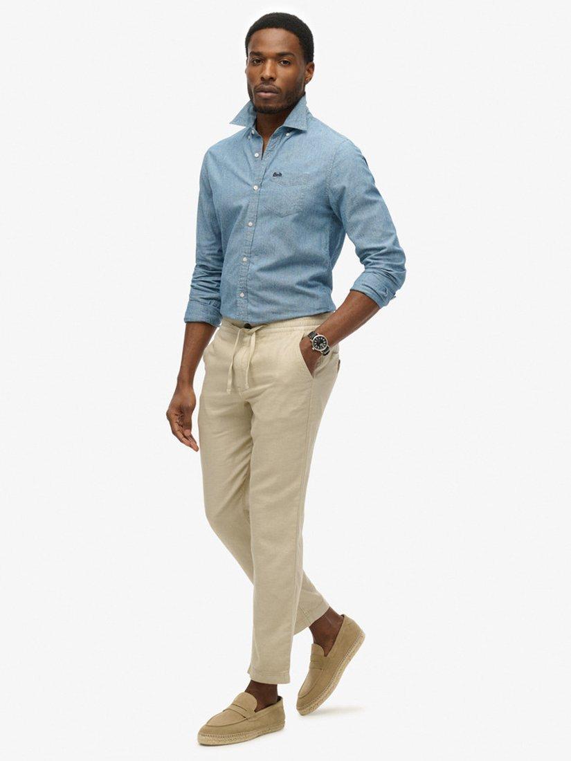 Product image 3 of 5, which shows Superdry Merchant Linen Trousers, Abbey Stone, S