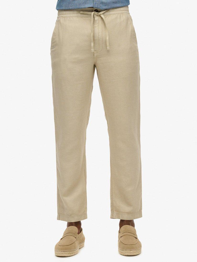 Product image 4 of 5, which shows Superdry Merchant Linen Trousers, Abbey Stone, S
