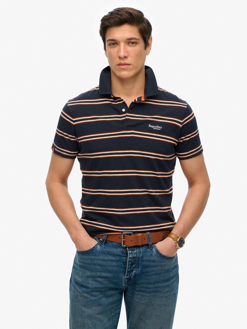 Superdry Lightweight Stripe Jersey Polo Shirt, White Multi Stripe
